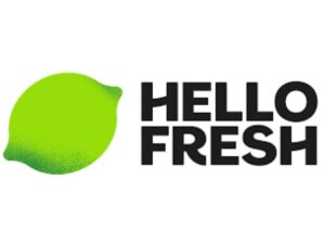  The logo of Hello Fresh featuring the word 'Hello Fresh', black letters with a green lemon icon in a white background.