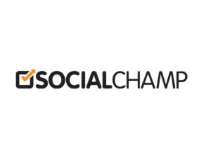 The Social Champ logo featuring a black square with an orange check mark and the word 'Social Champ' written in black beside it. Social Champ provides Scheduling Tools for Social Media, allowing users to manage and schedule their social media content from a single platform.