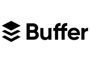 "The Buffer logo featuring three black diamonds arranged in a triangle shape, with the word 'Buffer' in black text beside it. Buffer is a social media management platform that provides Scheduling Tools for Social Media, allowing users to plan, publish, and analyze their content across various social media channels