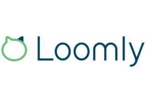 A green hat-shaped icon with the word Loomly in dark blue font. This image represents the Loomly logo, a social media management platform that allows users to create, schedule, and analyze their content across various social media channels, using Scheduling Tools for Social Media.