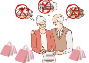 Elderly couple spending money on shopping instead of saving for retirement. The image represents a common Personal Finance Mistake, as saving for retirement is an important financial goal.