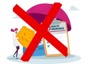 Image of person declining insurance coverage with large X mark. The image represents a common Personal Finance Mistake, as insurance coverage is an important financial safety net.