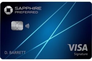 Chase Sapphire Preferred credit card featuring sleek blue design, with the Chase logo and card name prominently displayed in white letters on the front.It is one of the 3 Best Credit Cards for Rewards Points 