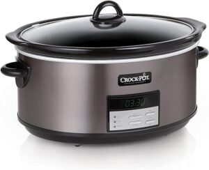 Image of Crock-Pot Large 8 Quart Programmable Slow Cooker with Auto Warm Setting and Cookbook, Black Stainless Steel